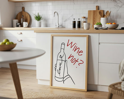 Funny Wine Art Prints for Kitchen – Set of 3 Red Line Posters d140