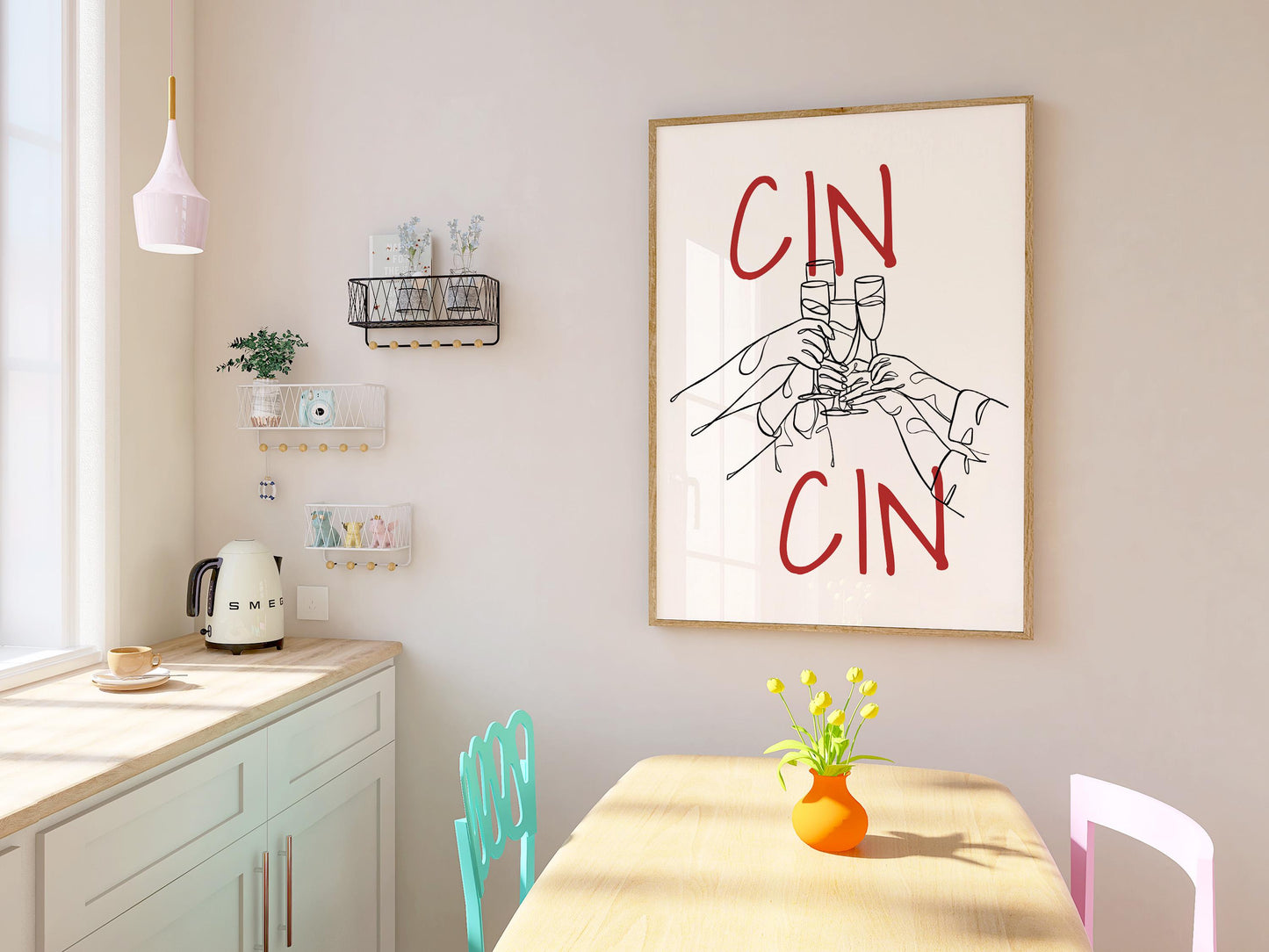 Funny Wine Art Prints for Kitchen – Set of 3 Red Line Posters d140
