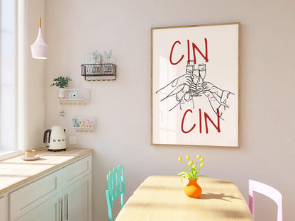 Funny Wine Art Prints for Kitchen – Set of 3 Red Line Posters d140