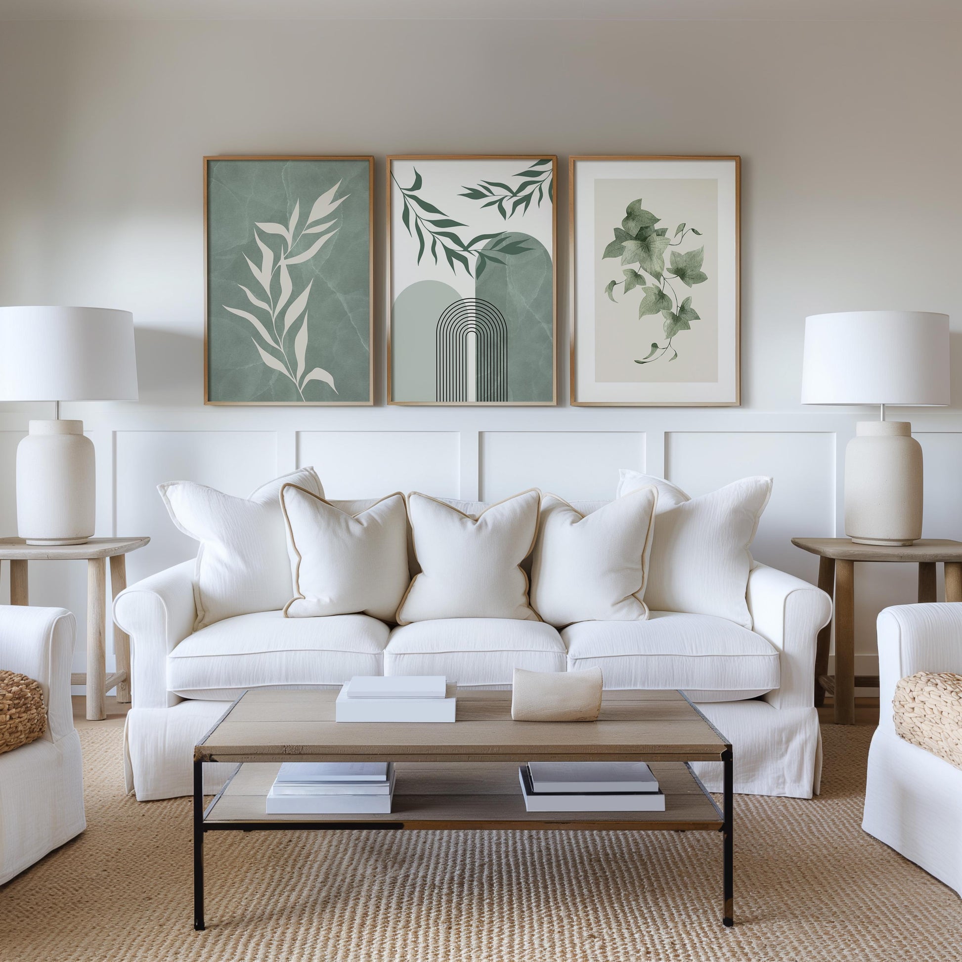 Boho Wall Prints, Set of 3 Wall Art, Sage Green Wall Prints, Boho Abstract Posters, Floral Geometric Wall Poster, Calm Green Wall Decor B023