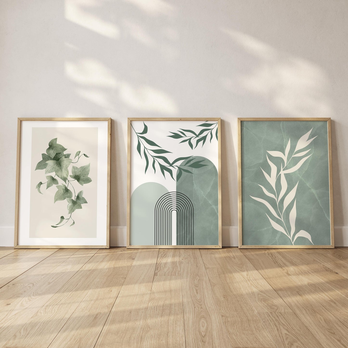Boho Wall Prints, Set of 3 Wall Art, Sage Green Wall Prints, Boho Abstract Posters, Floral Geometric Wall Poster, Calm Green Wall Decor B023