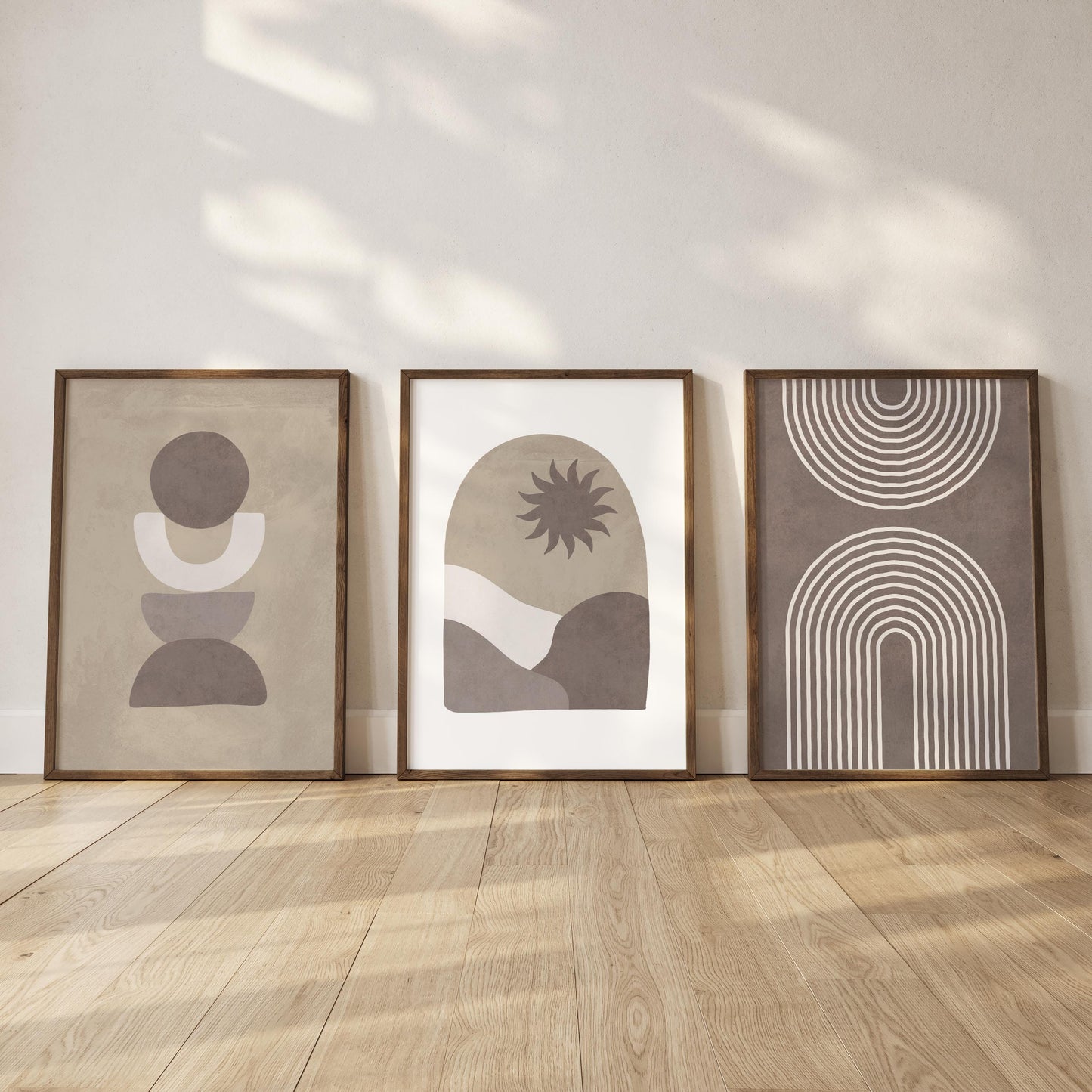 Set of 3 Boho Wall Art Prints, Desert Boho Home Decor, Boho Abstract Geometric Posters, Sun Poster, Beige Living Room Art, Mid Century B016