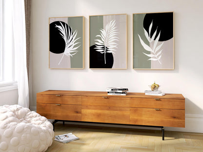 Modern Minimalist Botanical Wall Art Set of 3, Neutral Abstract Plant Prints, Scandinavian Home Decor, Living Room or Bedroom Art B36