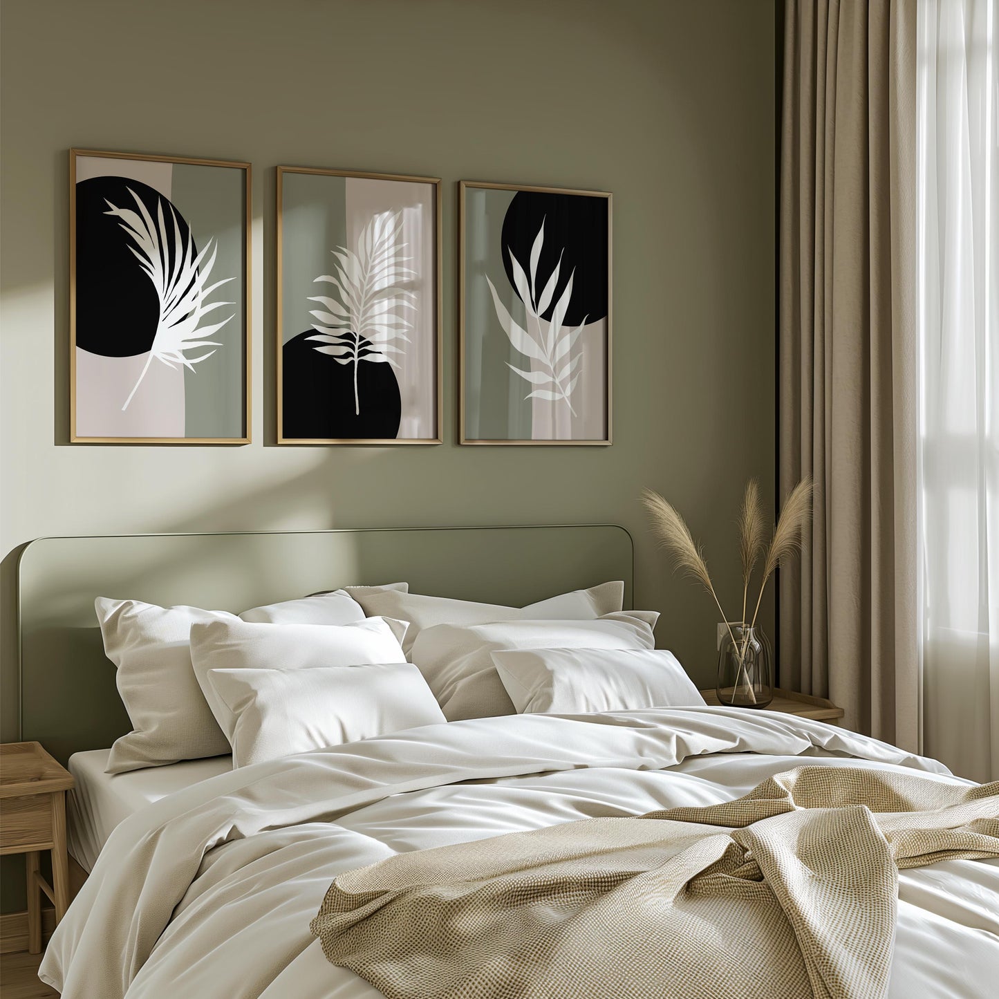 Modern Minimalist Botanical Wall Art Set of 3, Neutral Abstract Plant Prints, Scandinavian Home Decor, Living Room or Bedroom Art B36
