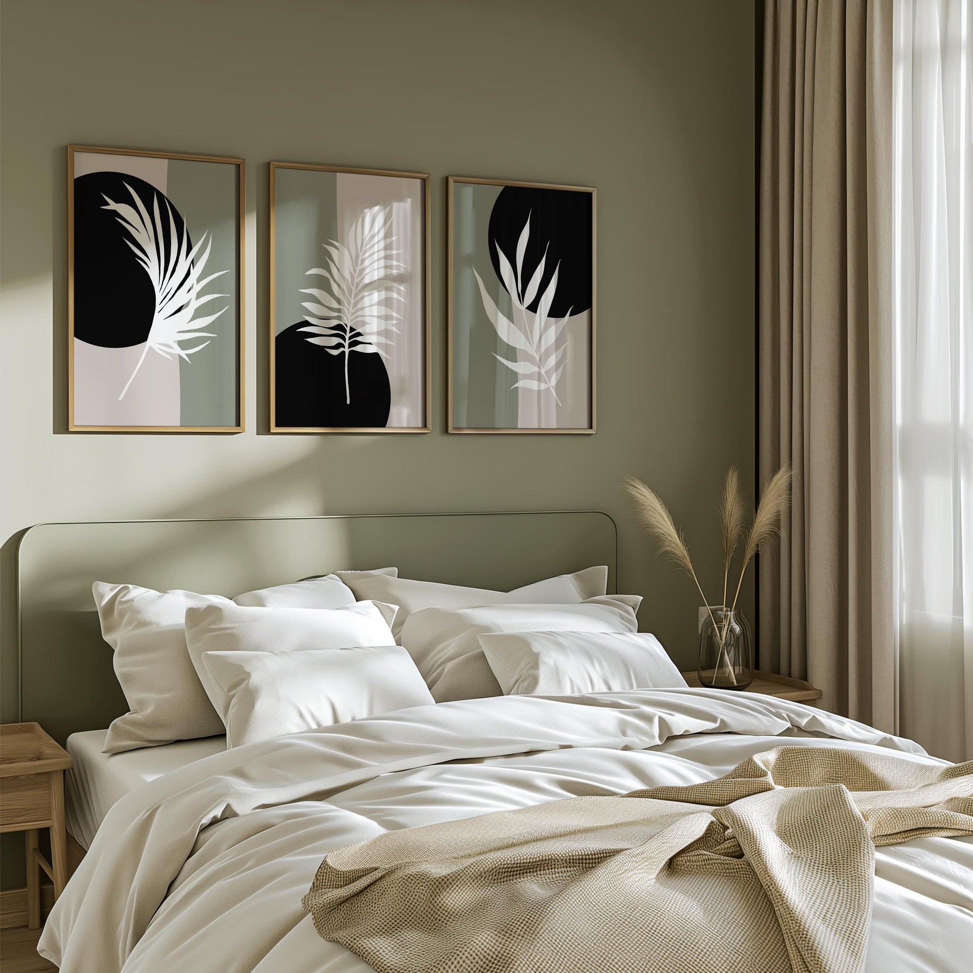 Modern Minimalist Botanical Wall Art Set of 3, Neutral Abstract Plant Prints, Scandinavian Home Decor, Living Room or Bedroom Art B36