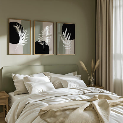 Modern Minimalist Botanical Wall Art Set of 3, Neutral Abstract Plant Prints, Scandinavian Home Decor, Living Room or Bedroom Art B36