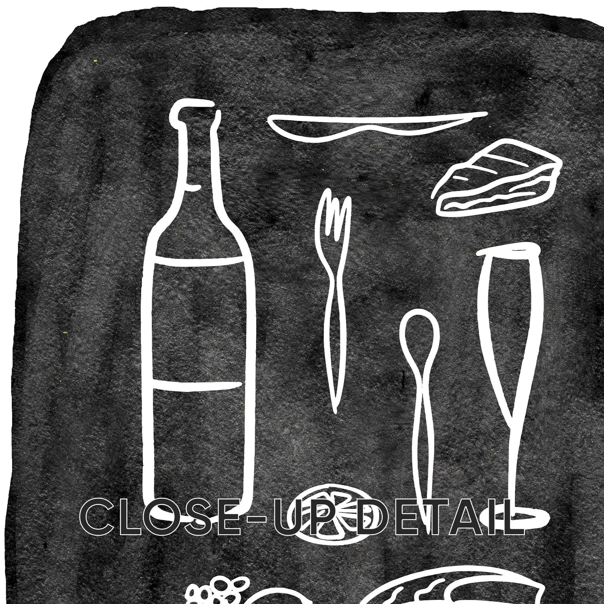 Minimalist Food & Wine Wall Art Set of 3 – Chalkboard Kitchen Prints, Dining Room Decor, Bar Poster, Modern Line Art, Black White Art D131