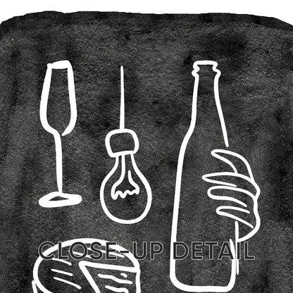 Minimalist Food & Wine Wall Art Set of 3 – Chalkboard Kitchen Prints, Dining Room Decor, Bar Poster, Modern Line Art, Black White Art D131