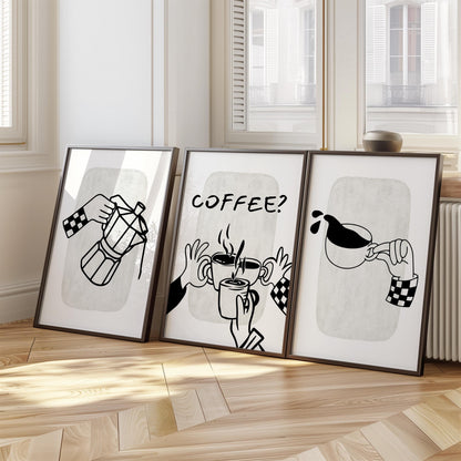 Set of 3 Coffee Print, Trendy Wall Art, Coffee Kitchen Posters, Coffee Shop Decor, Coffee Lover Gift, Coffee Cup Print, Espresso Art D119