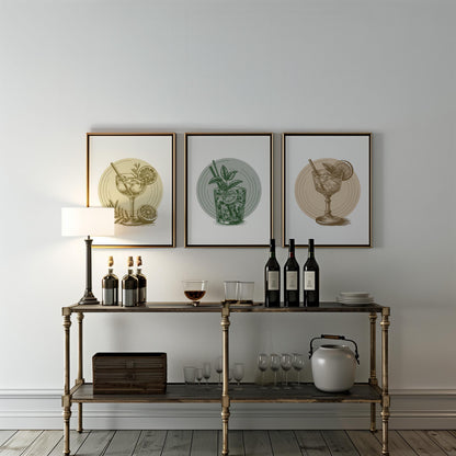Vintage Cocktail Prints Set, Bar Wall Art, Mojito Gin Tonic D141