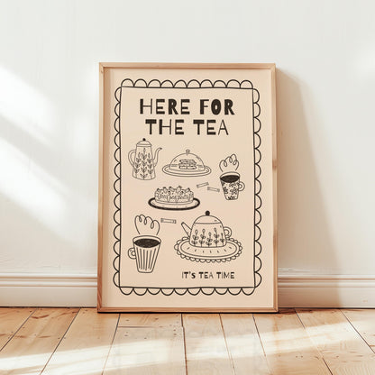 Kitchen Wall Art, Retro Tea Poster, Funny Dessert Print, Whimsical Mid Century Café Decor MR19
