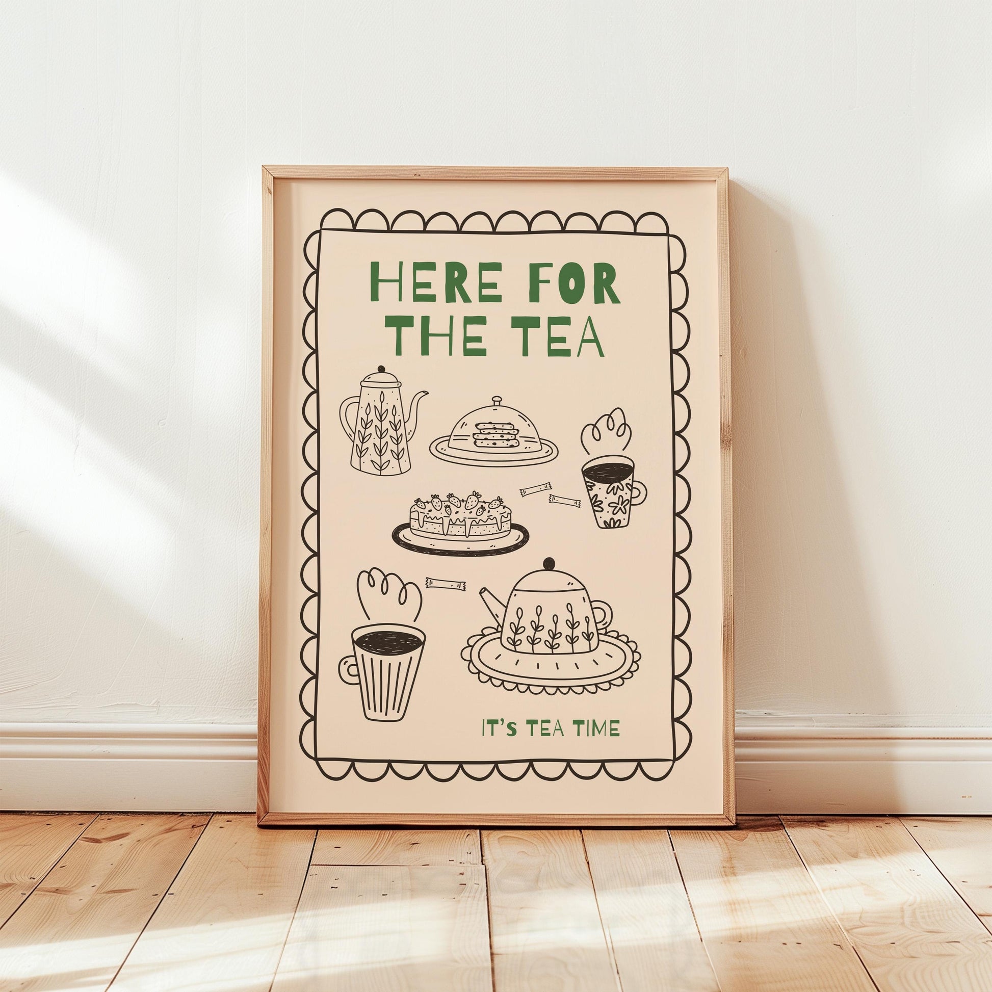 Kitchen Wall Art, Retro Tea Poster, Funny Dessert Print, Whimsical Mid Century Café Decor MR19