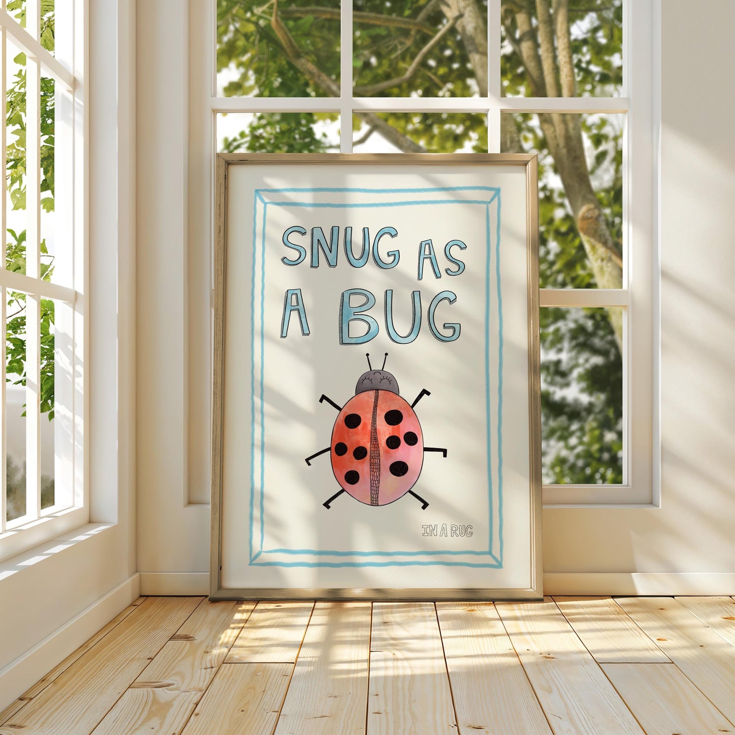 Snug as a Bug In A Rug Print, Ladybug Hand Drawing Nursery Wall Art, Apartment Quirky Decor, Kids Playroom Prints, Cute Nursery Poster MR12