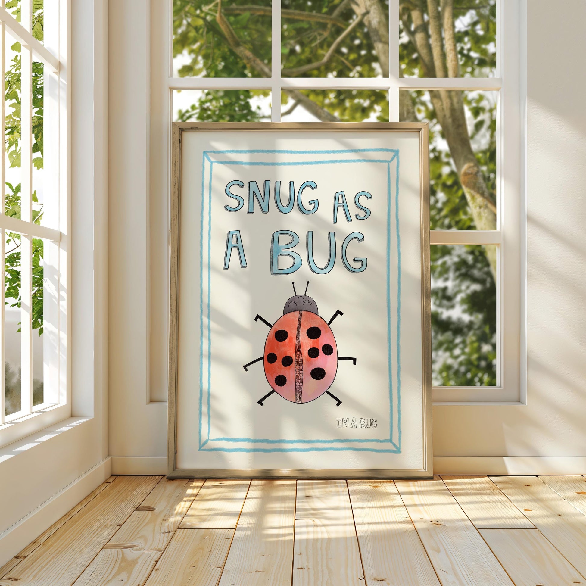 Snug as a Bug In A Rug Print, Ladybug Hand Drawing Nursery Wall Art, Apartment Quirky Decor, Kids Playroom Prints, Cute Nursery Poster MR12