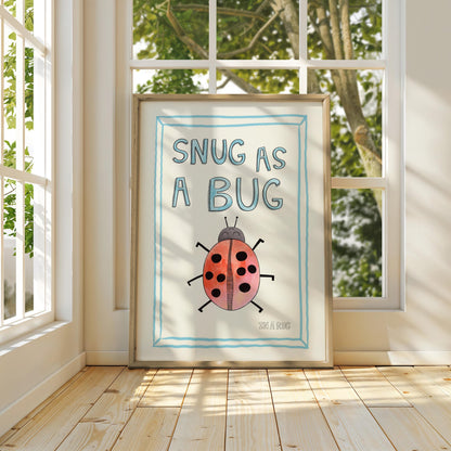 Snug as a Bug In A Rug Print, Ladybug Hand Drawing Nursery Wall Art, Apartment Quirky Decor, Kids Playroom Prints, Cute Nursery Poster MR12