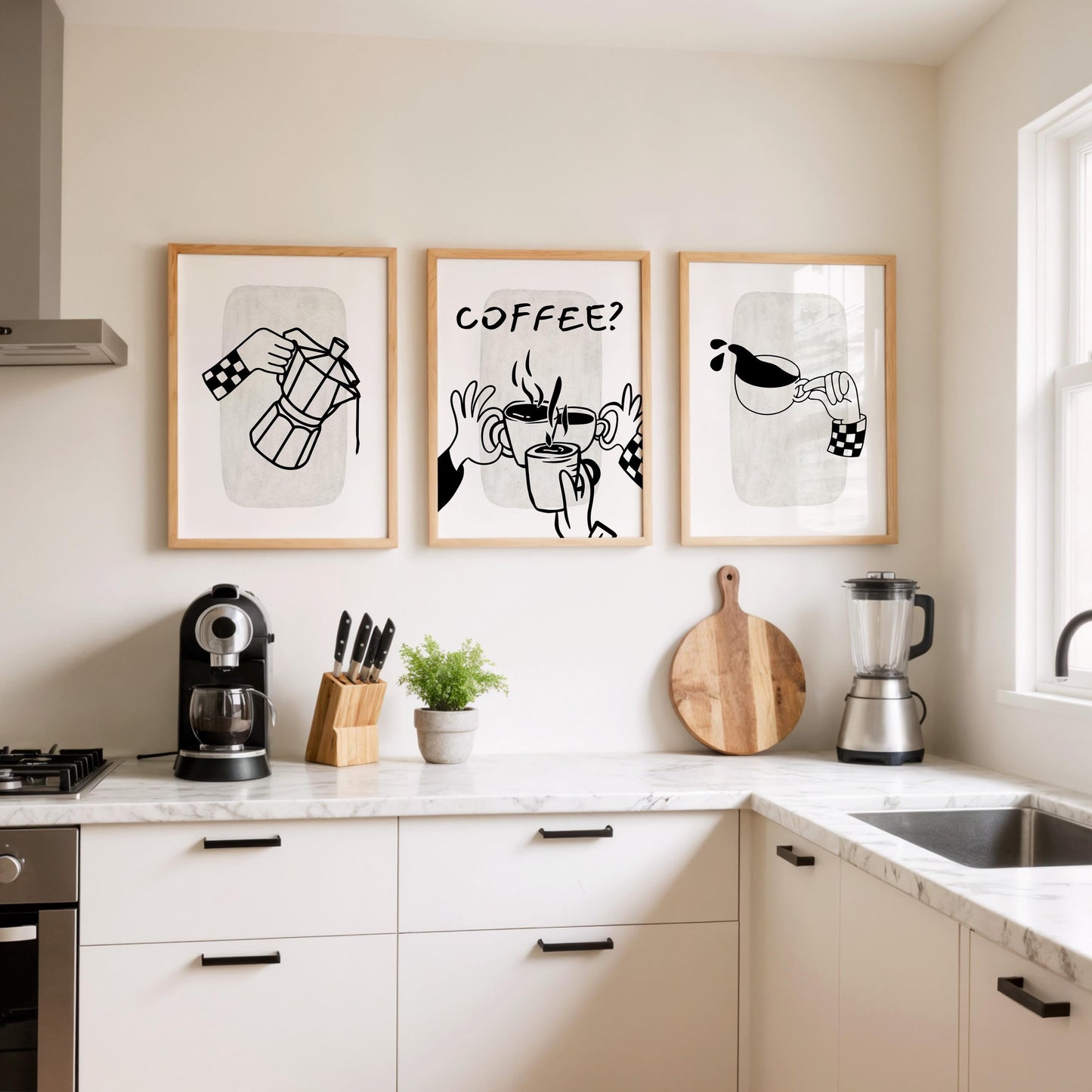 Set of 3 Coffee Print, Trendy Wall Art, Coffee Kitchen Posters, Coffee Shop Decor, Coffee Lover Gift, Coffee Cup Print, Espresso Art D119