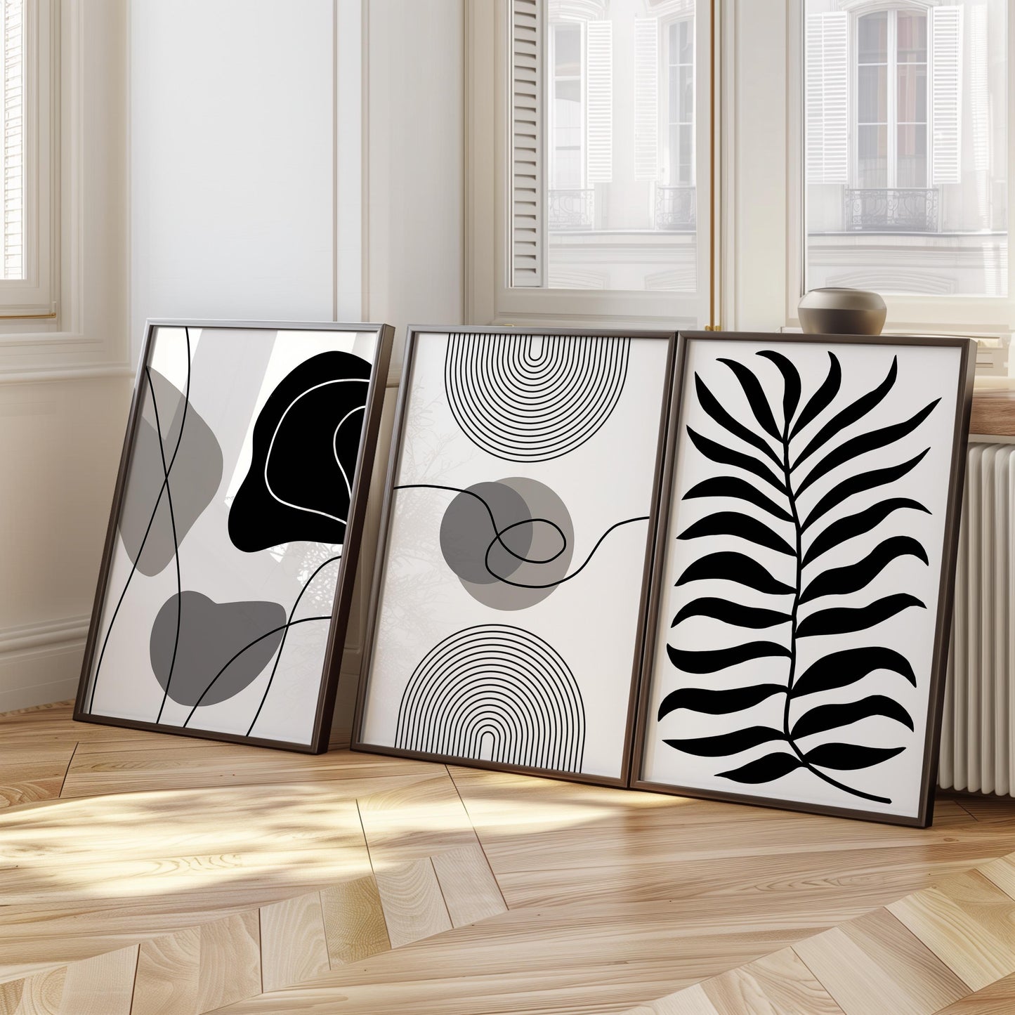 Minimalist Black and White Wall Art Set of 3, Modern Abstract Line Art, Scandinavian Botanical Prints, Neutral Living Room Decor Poster B37