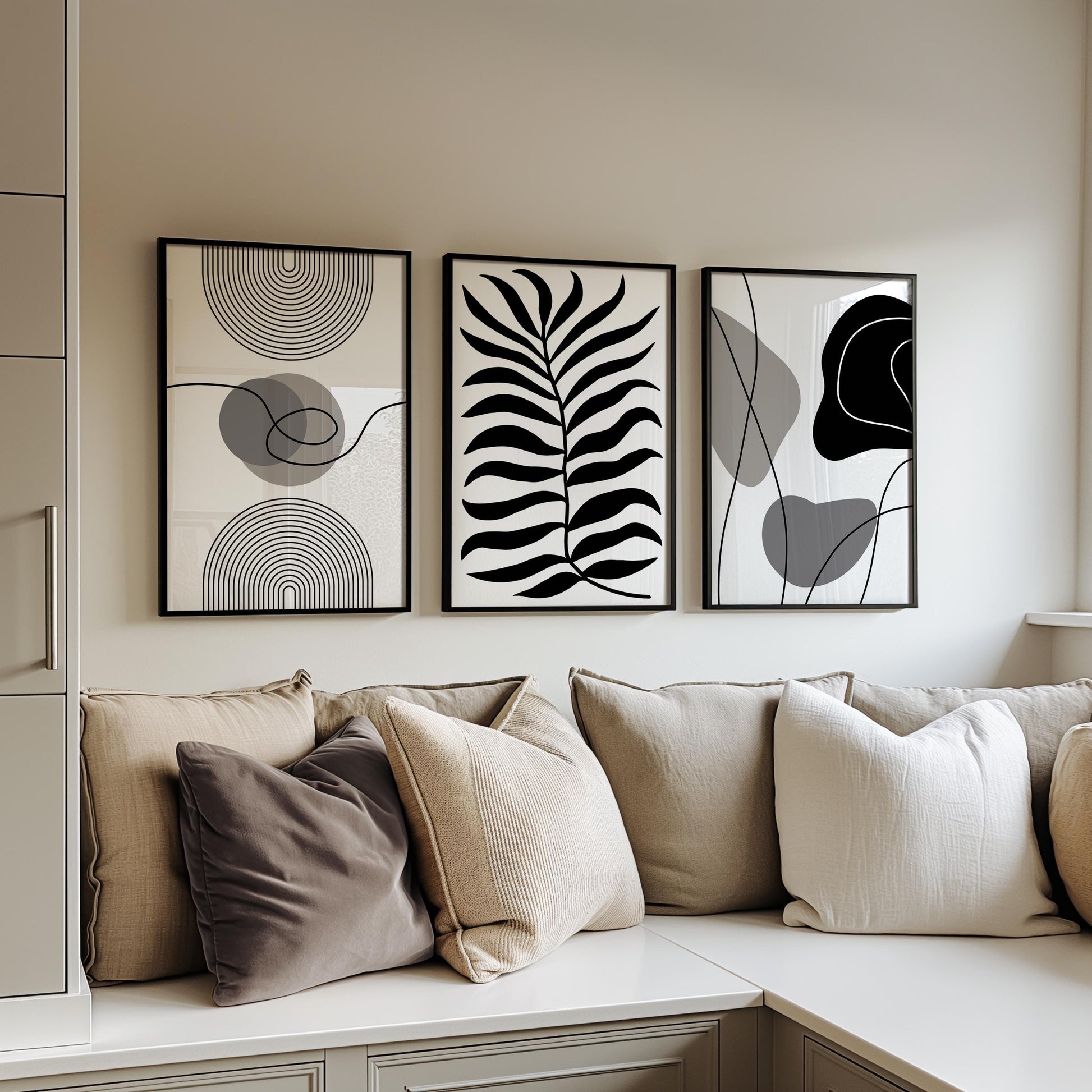 Minimalist Black and White Wall Art Set of 3, Modern Abstract Line Art, Scandinavian Botanical Prints, Neutral Living Room Decor Poster B37