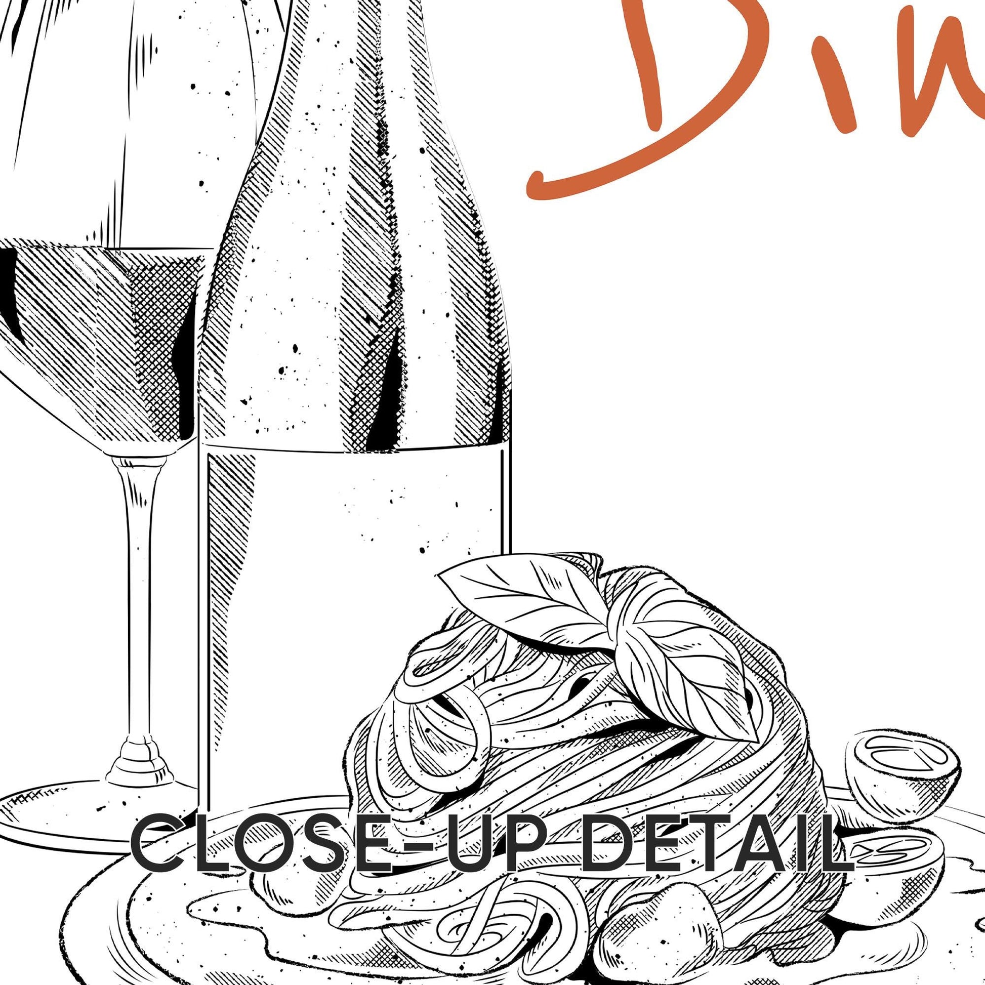 Funny Kitchen Wall Art Set – Wine and Pasta Posters for Dining Room, Hand Drawn Food Prints, Italian Quote Art, Cafe or Bar Decor D144