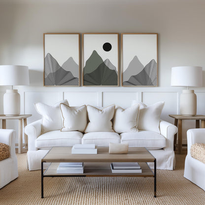 Minimalist Mountain Wall Art Set of 3 – Modern Black Line Art Landscape Prints – Abstract Scandinavian Nature Decor for Living Room B39