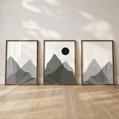 Minimalist Mountain Wall Art Set of 3 – Modern Black Line Art Landscape Prints – Abstract Scandinavian Nature Decor for Living Room B39
