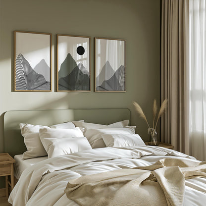 Minimalist Mountain Wall Art Set of 3 – Modern Black Line Art Landscape Prints – Abstract Scandinavian Nature Decor for Living Room B39