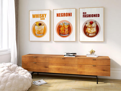 Cocktail Art Prints – Retro Bar Decor, Set of 3 (D145)