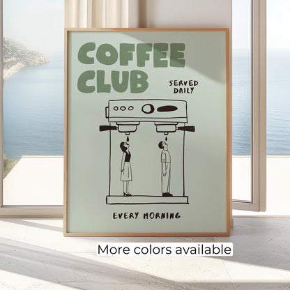 Coffee Club Retro Kitchen Print, Hand Drawn Cafe Poster, Coffee Lover Wall Art MR3