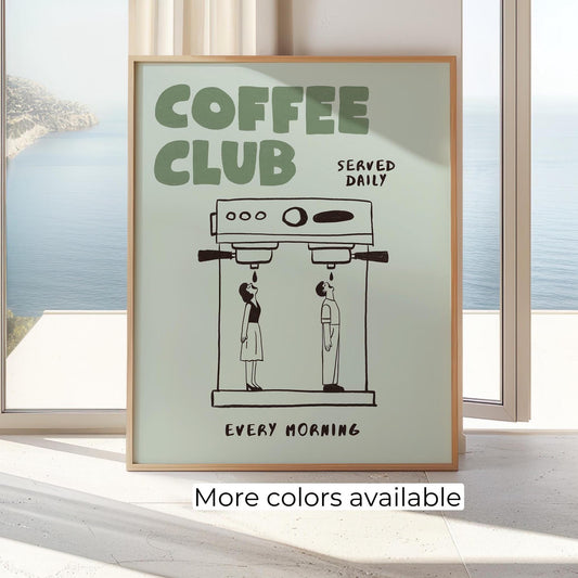 Coffee Club Retro Kitchen Print, Hand Drawn Cafe Poster, Coffee Lover Wall Art MR3