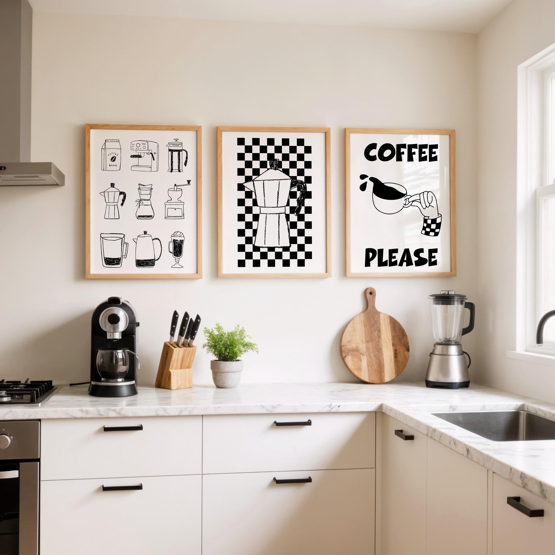 Black and White Coffee Art Print Set – Espresso & Moka Pot D134