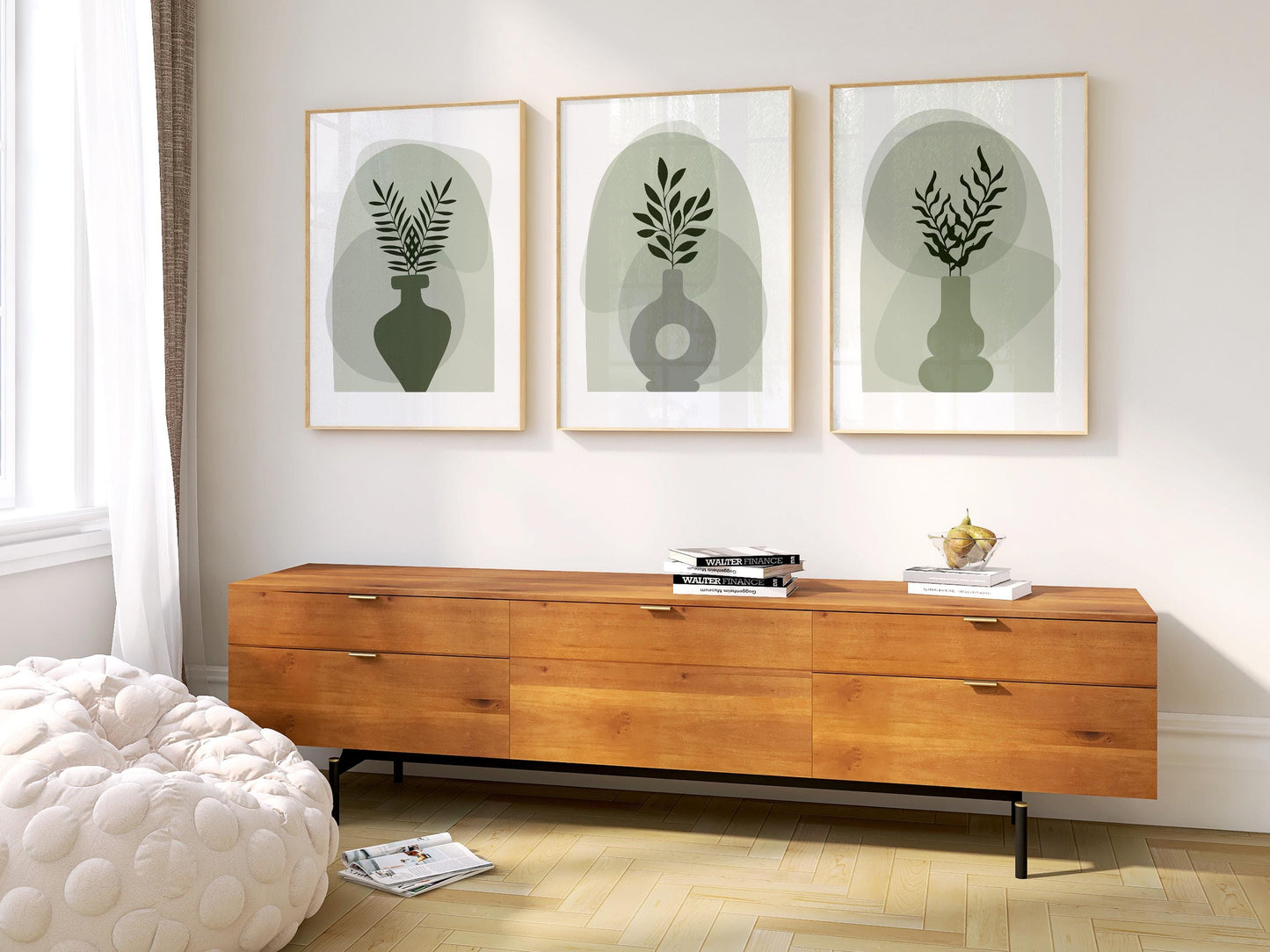 Boho Wall Prints, Set of 3 Boho Vase Wall Art, Sage Green Prints, Boho Abstract Posters, Geometric Home Poster, Calm Botanical Decor B025