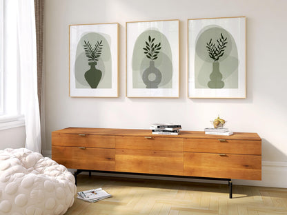 Boho Wall Prints, Set of 3 Boho Vase Wall Art, Sage Green Prints, Boho Abstract Posters, Geometric Home Poster, Calm Botanical Decor B025