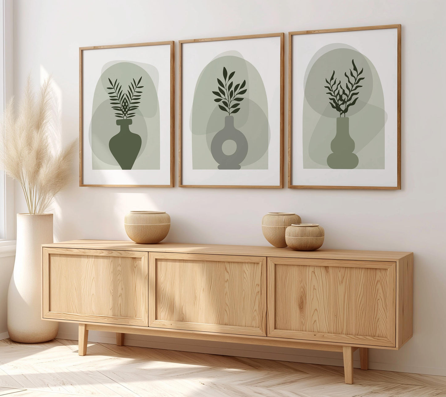 Boho Wall Prints, Set of 3 Boho Vase Wall Art, Sage Green Prints, Boho Abstract Posters, Geometric Home Poster, Calm Botanical Decor B025