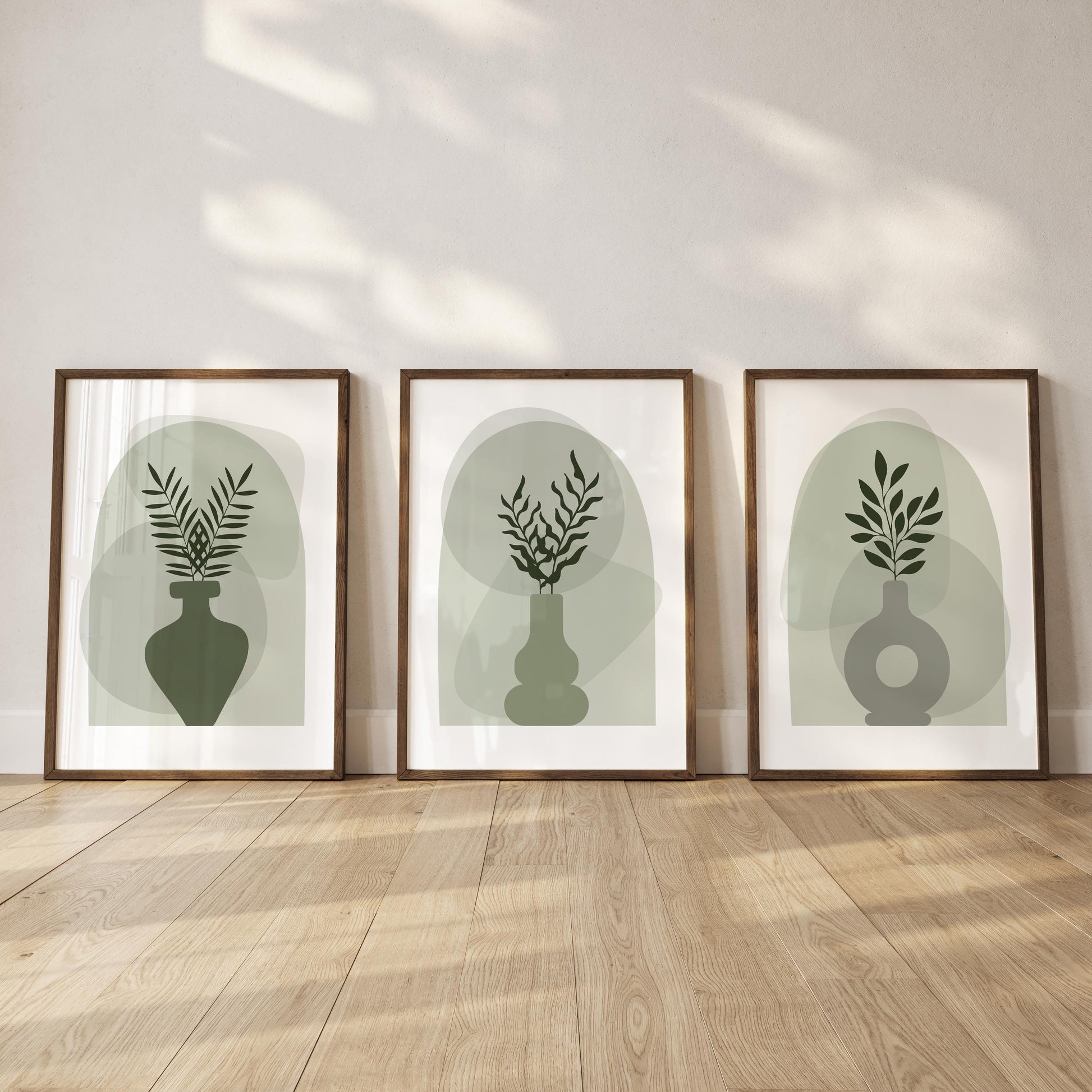 Boho Wall Prints, Set of 3 Boho Vase Wall Art, Sage Green Prints, Boho Abstract Posters, Geometric Home Poster, Calm Botanical Decor B025