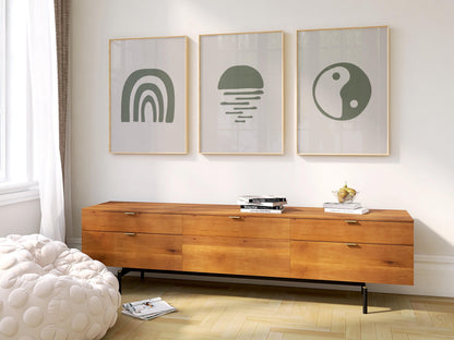 Boho Wall Art Prints, Set of 3 Earth Tone Boho Home Decor, Boho Abstract Geometric Posters, Rainbow Living Room Art, Yin Yang Symbol Art B29