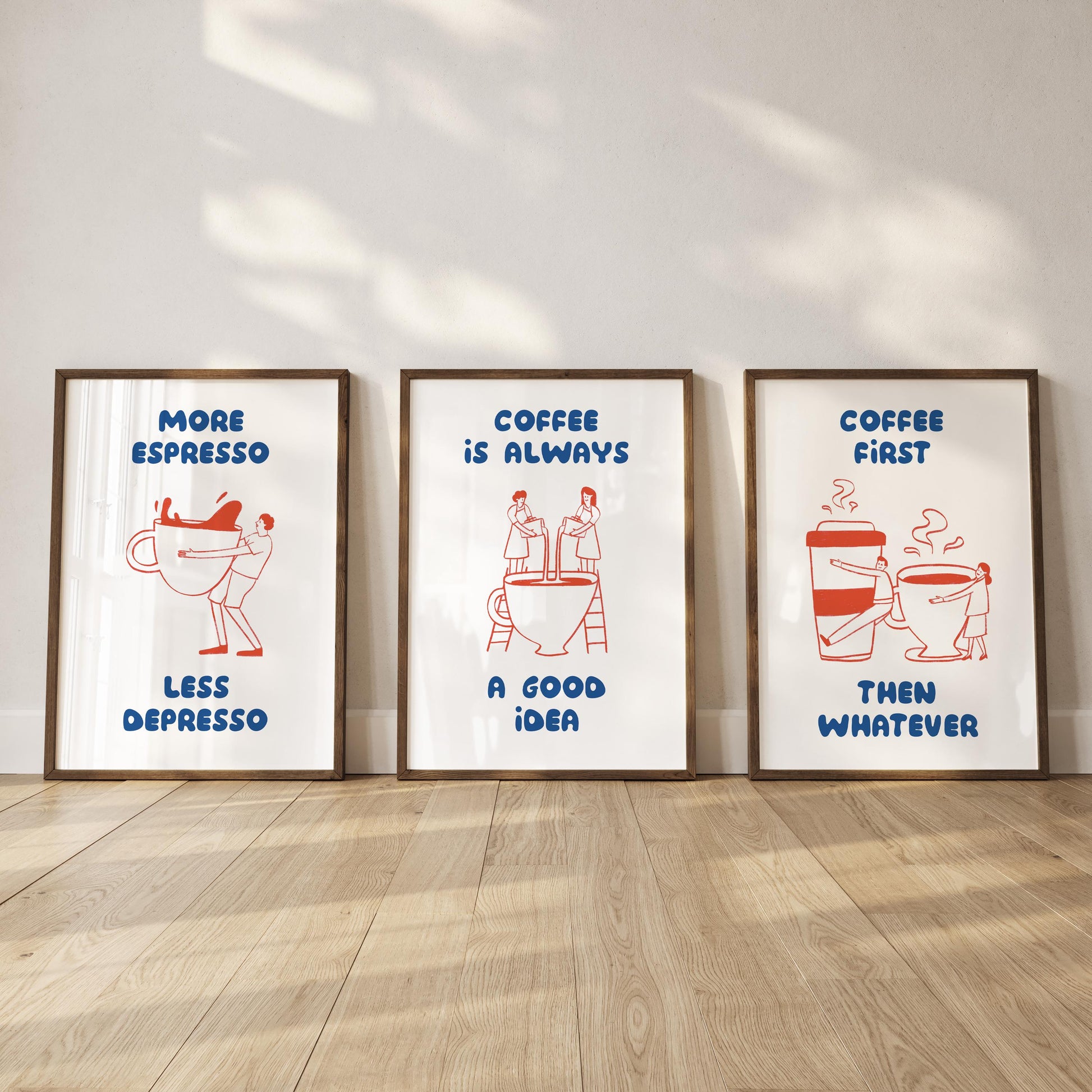 Funny Coffee Quote Poster Set – Espresso, Cafe Wall Art Trio (3 Prints) D135