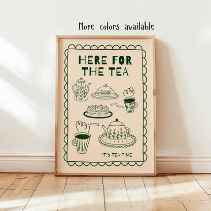 Kitchen Wall Art, Retro Tea Poster, Funny Dessert Print, Whimsical Mid Century Café Decor MR19