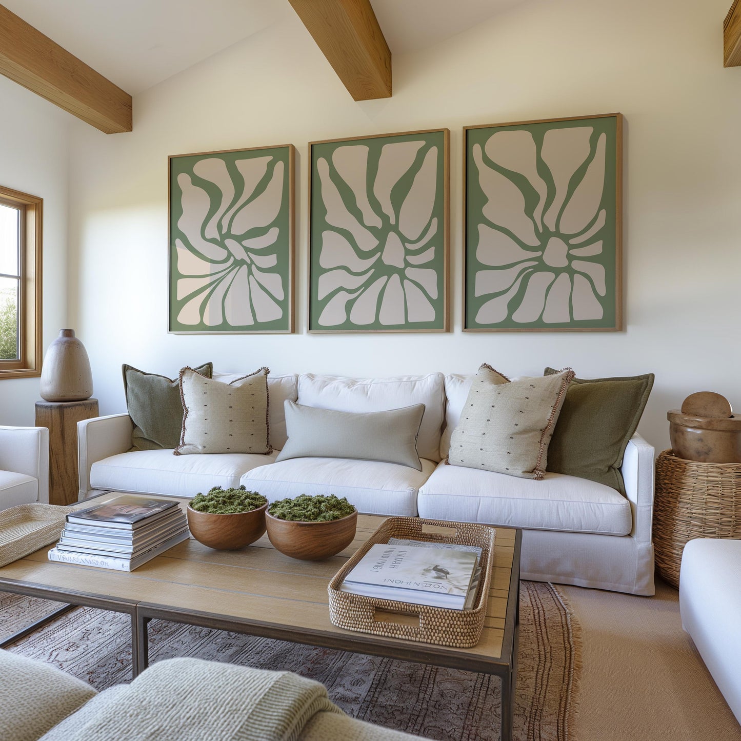 Sage Green Botanical Abstract Prints – Set of 3 Minimalist Wall Art B40