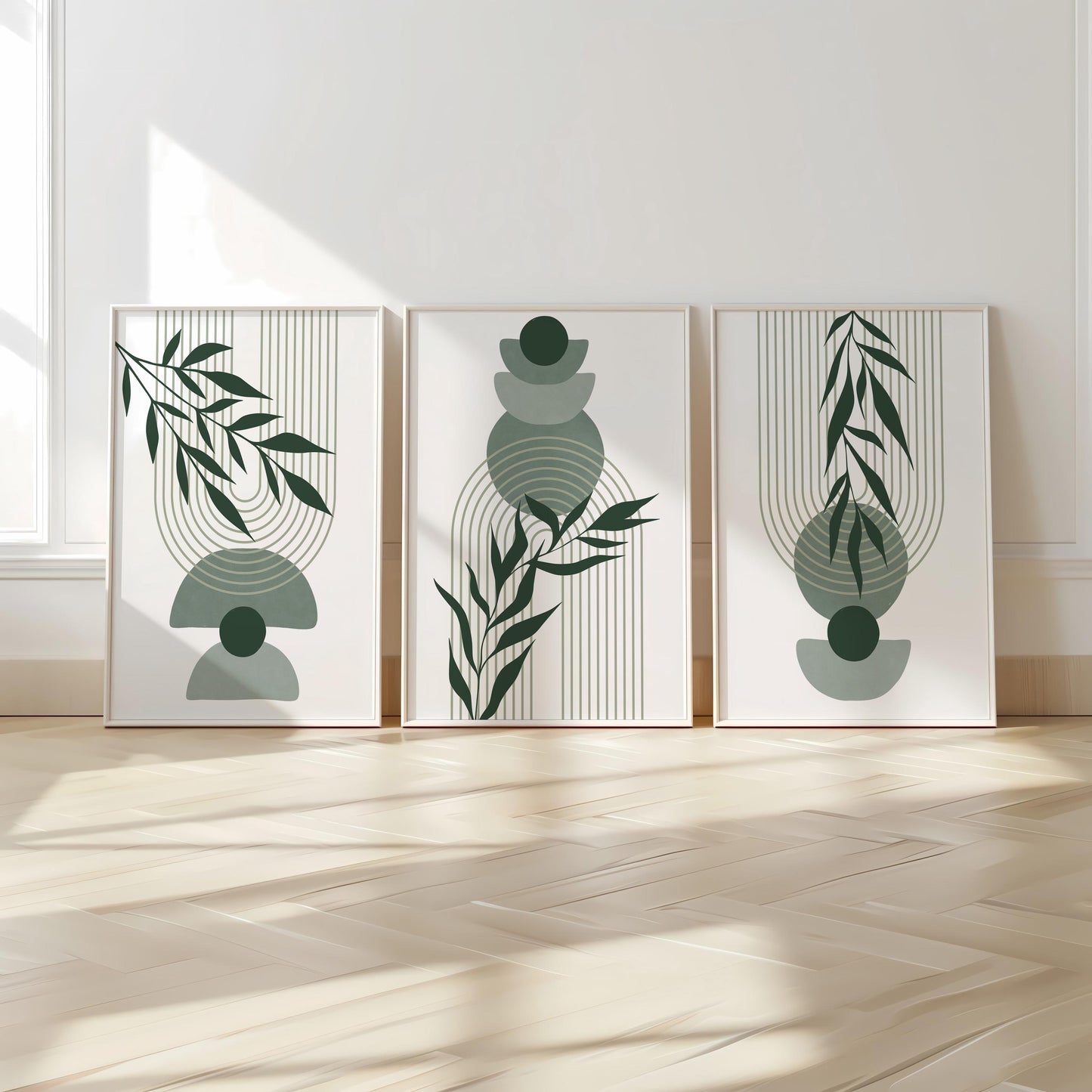 Boho Wall Prints, Set of 3 Wall Art, Sage Green Wall Prints, Boho Abstract Posters, Geometric Wall Poster, Bedroom Floral Wall Decor B022