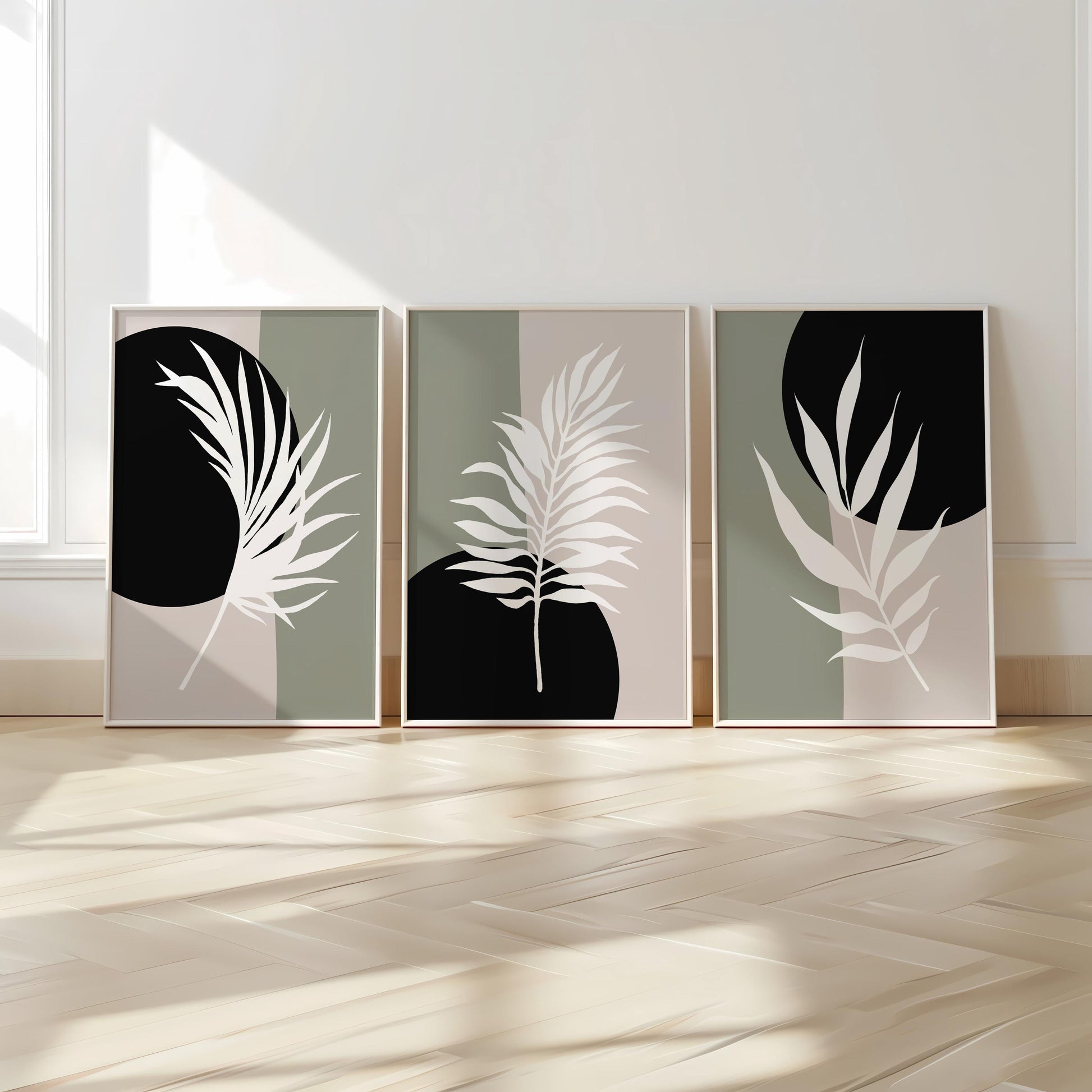 Modern Minimalist Botanical Wall Art Set of 3, Neutral Abstract Plant Prints, Scandinavian Home Decor, Living Room or Bedroom Art B36