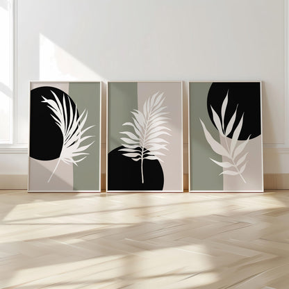 Modern Minimalist Botanical Wall Art Set of 3, Neutral Abstract Plant Prints, Scandinavian Home Decor, Living Room or Bedroom Art B36