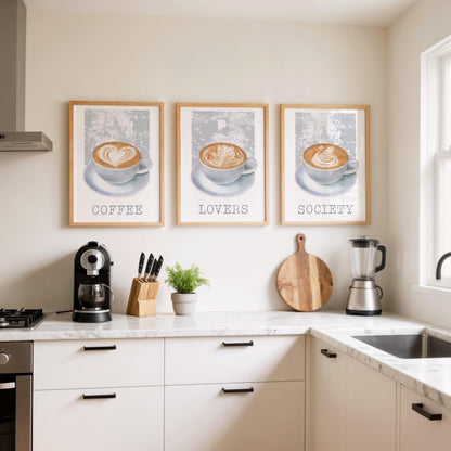 Latte Art Print Set – Scandinavian Coffee Posters, Neutral Decor D138