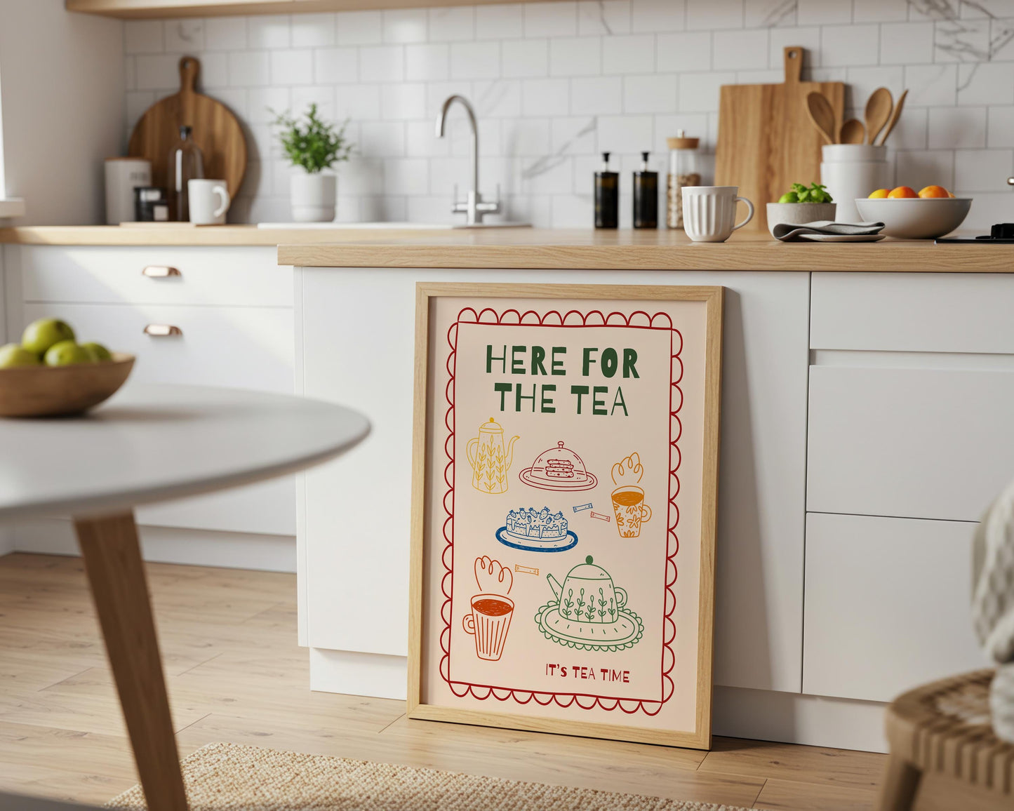 Kitchen Wall Art, Retro Tea Poster, Funny Dessert Print, Whimsical Mid Century Café Decor MR19