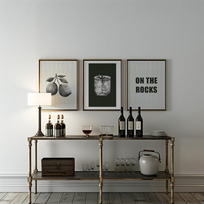 On the Rocks Bar Wall Art Set – Black and White Cocktail Posters, Modern Kitchen or Home Bar Decor, Minimalist Drink Prints (3 Pieces) D146