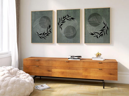 Minimalist Botanical Wall Art – Sage Green Leaf Prints, Scandinavian Modern Neutral Gallery Decor for Living Room B56