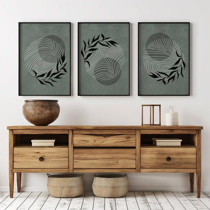 Minimalist Botanical Wall Art – Sage Green Leaf Prints, Scandinavian Modern Neutral Gallery Decor for Living Room B56