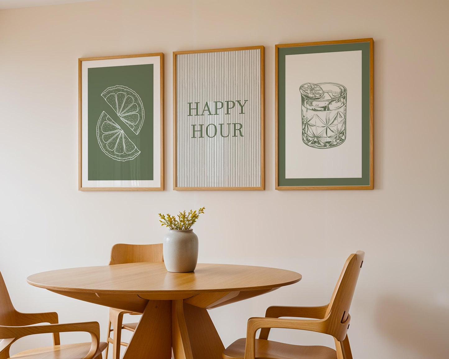 Green Kitchen Print Set, Cocktail Glass, Lime Slice, Bar Decor D147
