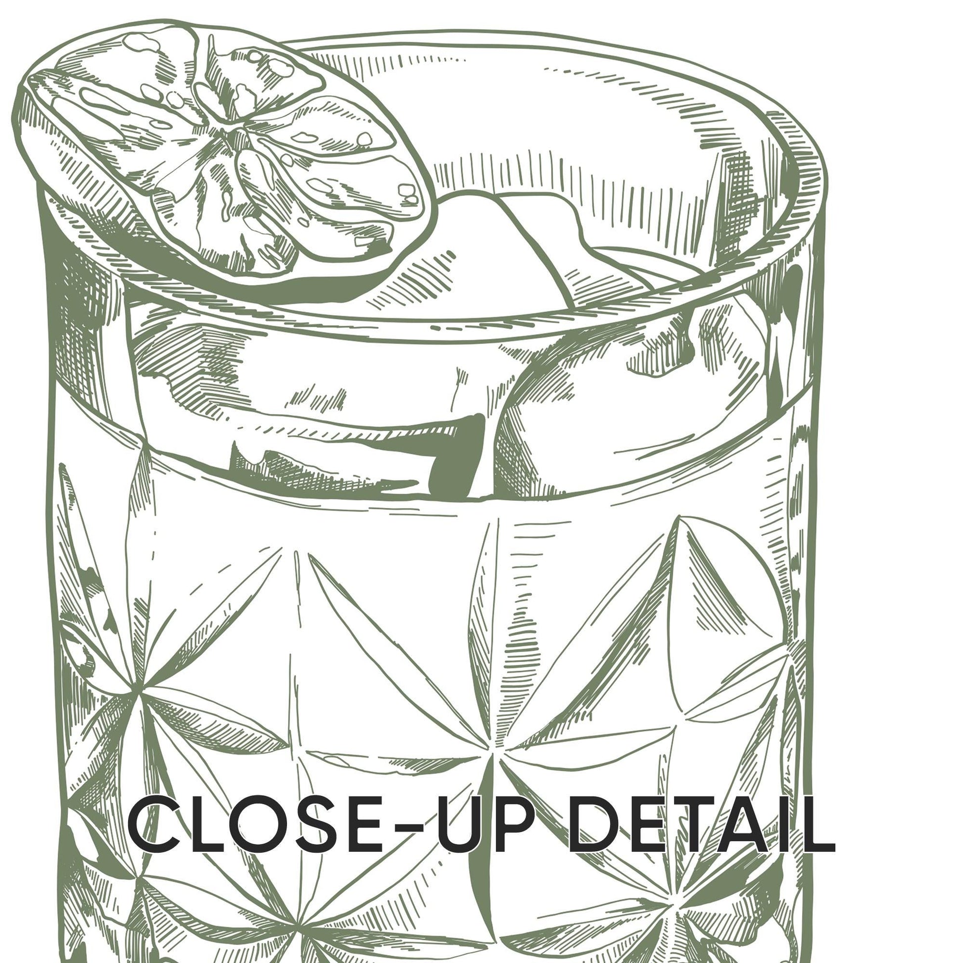 Green Kitchen Print Set, Cocktail Glass, Lime Slice, Bar Decor D147