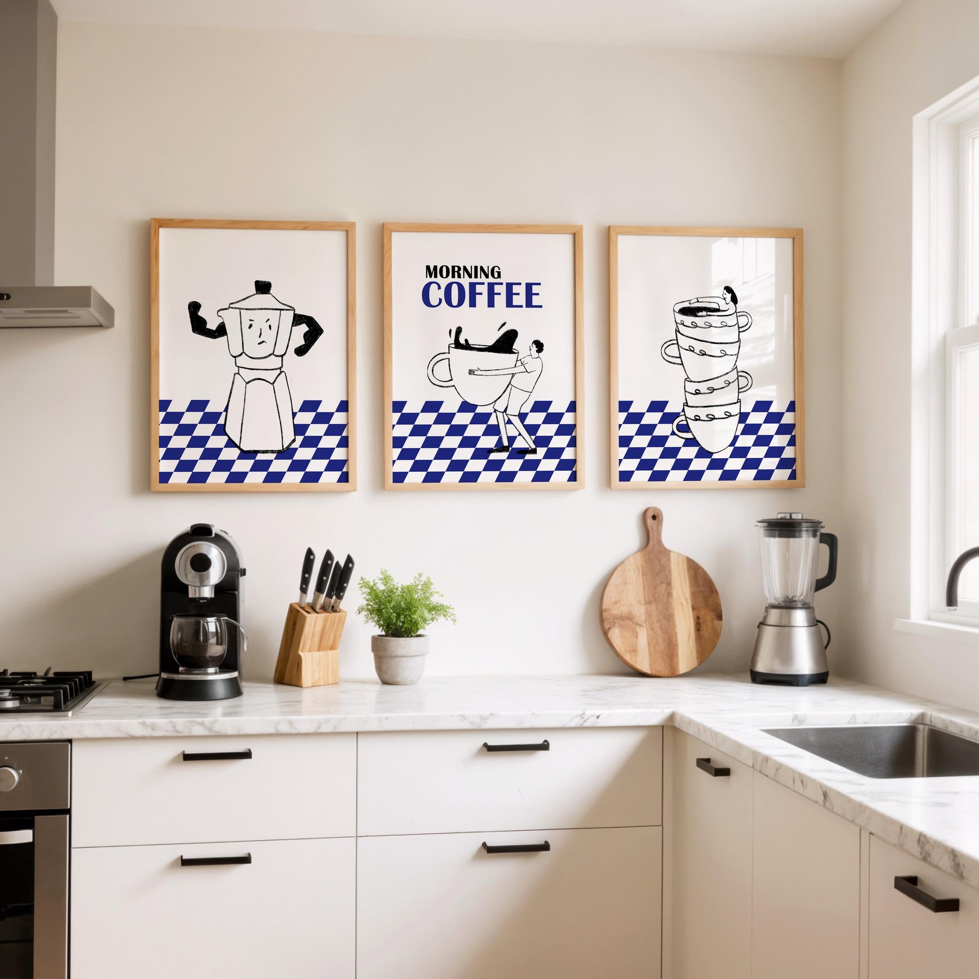Funny Coffee Prints Set, Espresso Kitchen Wall Art, Minimalist Cafe Decor D120