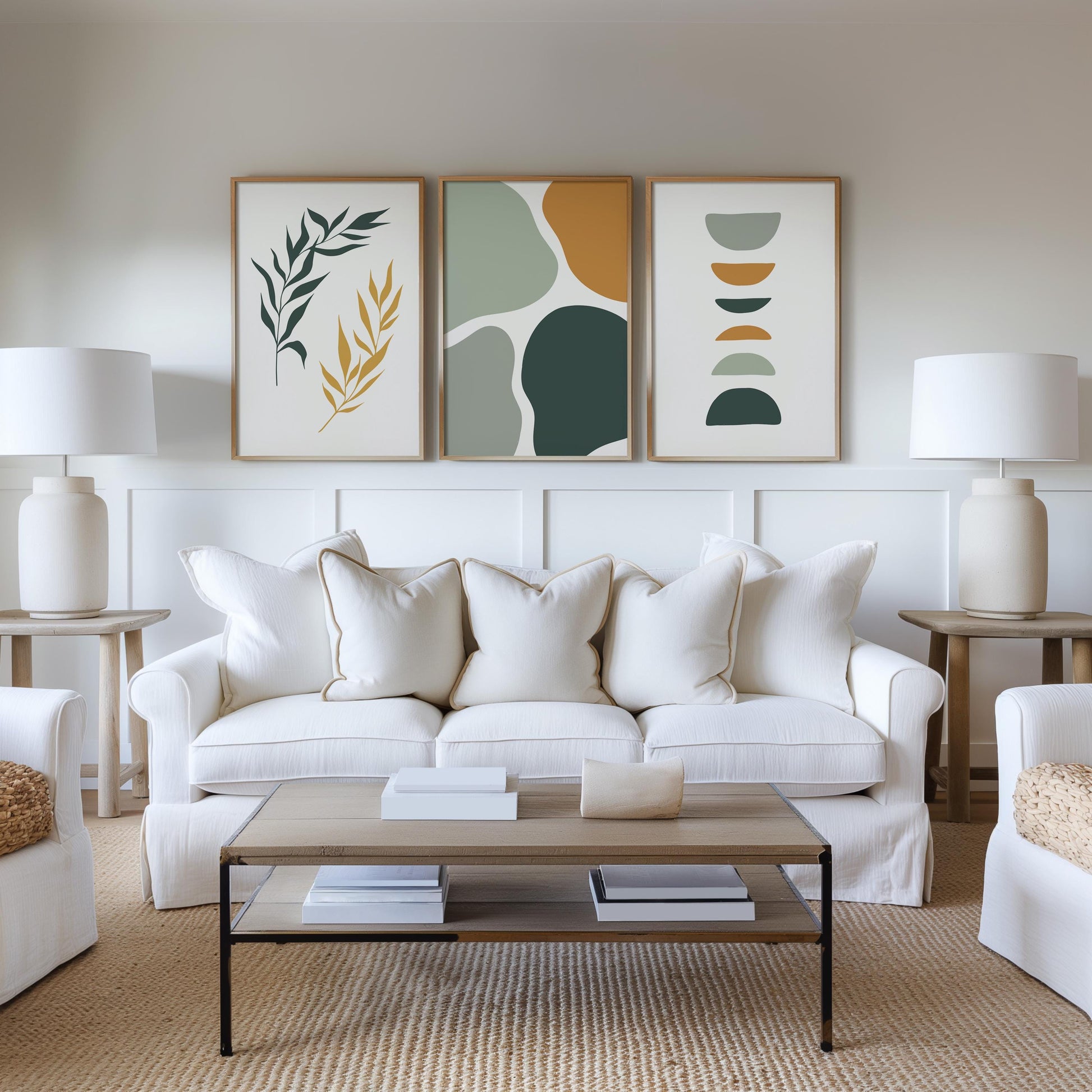 Set of 3 Boho Wall Art Prints, Sage Green Wall Prints, Boho Abstract Posters, Geometric Earth Tone Wall Poster, Mid Century Modern Decor B15